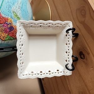 Vintage Skye McGhie cream lace fine porcelain  square dish